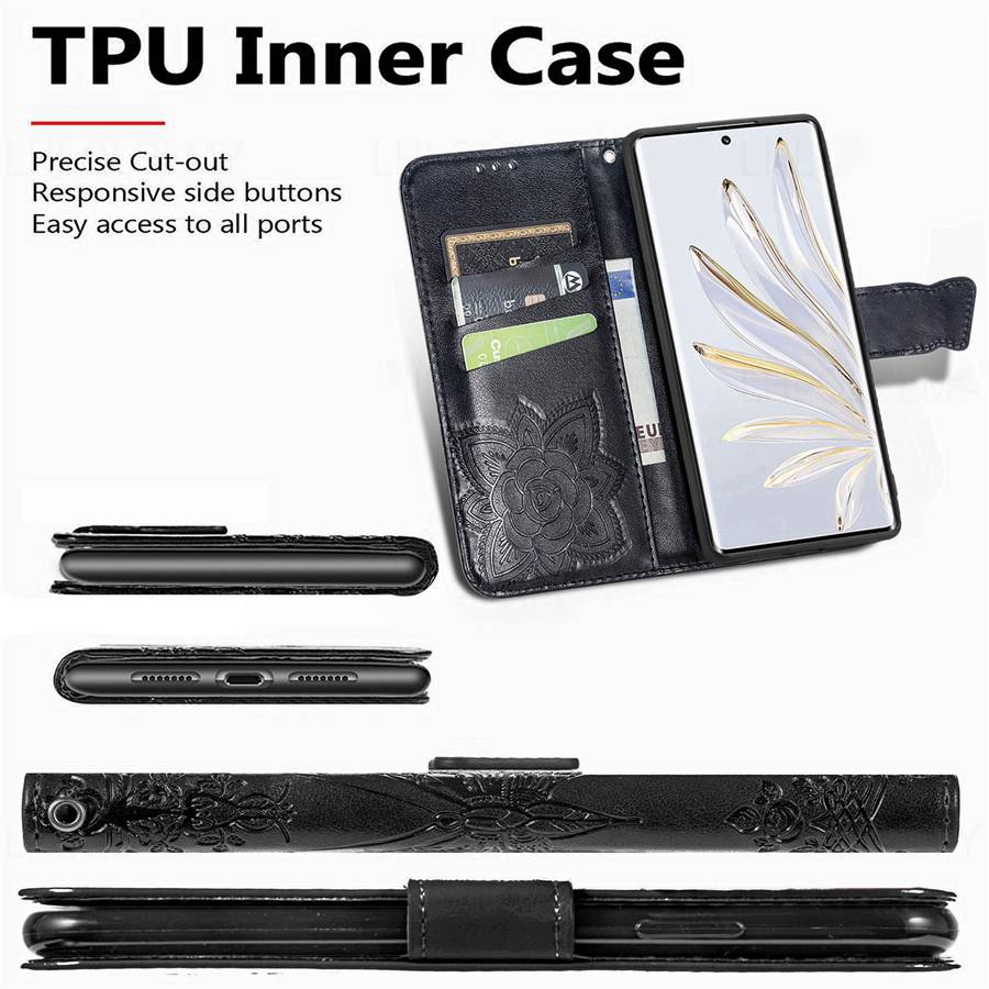 Butterfly Pattern Leather Flip Wallet Case For Huawei P30 P40 Honor X8 5G 70 X7B X8B X9B X7A X8A X6 X9C X7C 90 20 200 400 Lite Nova 9 12S 10 11 Cover