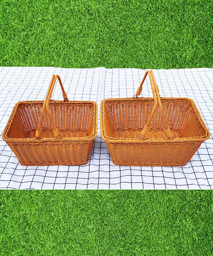 Aimoha Picnic Basket with Storage, Plastic Handles, Lunch Basket, 2 Handles [Brown, Small]