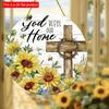 2D Flat 20*20cm1pc God Bless Our Home Christian Decorative Plaque, Sunflower&cross&Thorn Wreath Patterns Spring Summer Outside Religious Decoration