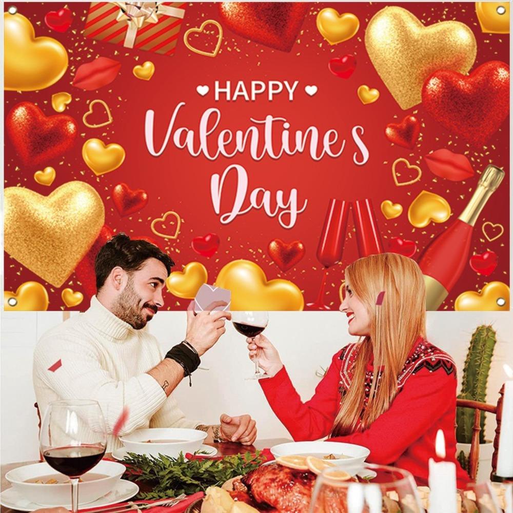 115cmx180cm Red Love Heart Background Celebrate Happy Valentine's Day Banner  Photo Booth