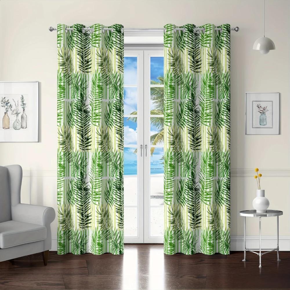2 шт. Шторы с листьями растений в скандинавском стиле - светофильтрующее оконное покрытие для декора кухни, гостиной, офиса и спальни