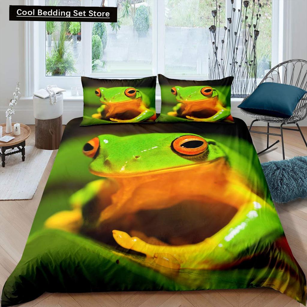 3D Frog Family King Queen Duvet Cover Little Tree Frog Bedding Set Tropical Nature Animal Quilt Cover Polyester Comforter Cover