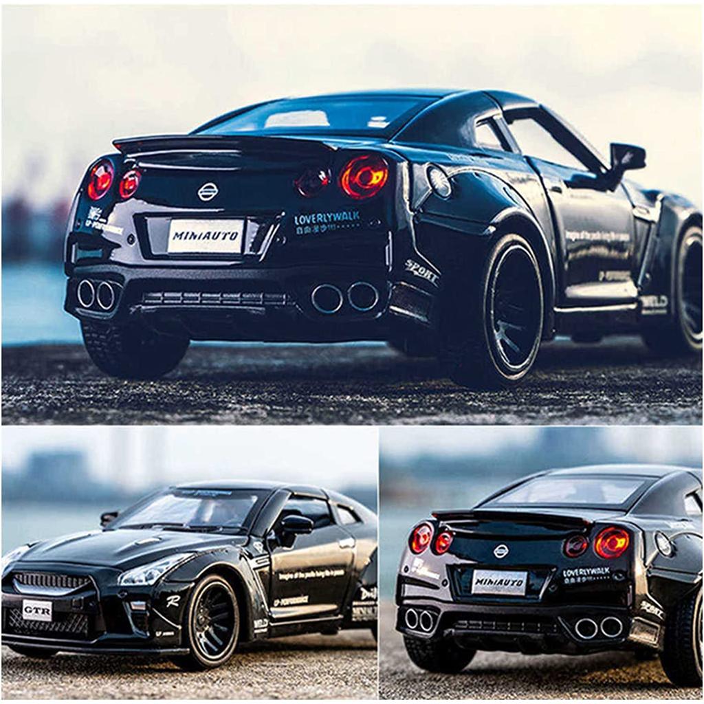 Масштаб 1/32 Nissan GTR, литая под давлением модель автомобиля, игрушечный автомобиль с откатным механизмом, звуком и светом для детей, коллекция подарков для мальчиков и девочек