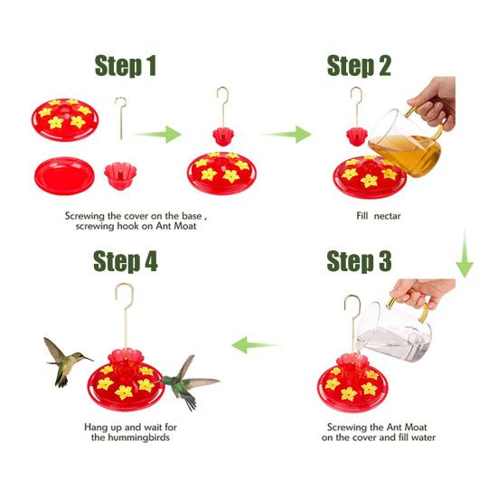 Hummingbird Feeder Leak-proof Design Dish Feeder with 6 Flower-Shaped Feeding Mouths Easy Refill Hummingbird Feeder