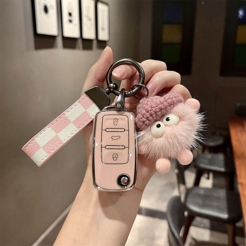 TPU Car Key Case Remote Cover Shell Holder Chain Keyring Fob For VW Volkswagen T-ROC Golf 7 Polo Tiguan T-Cross Jetta EOS Beetle