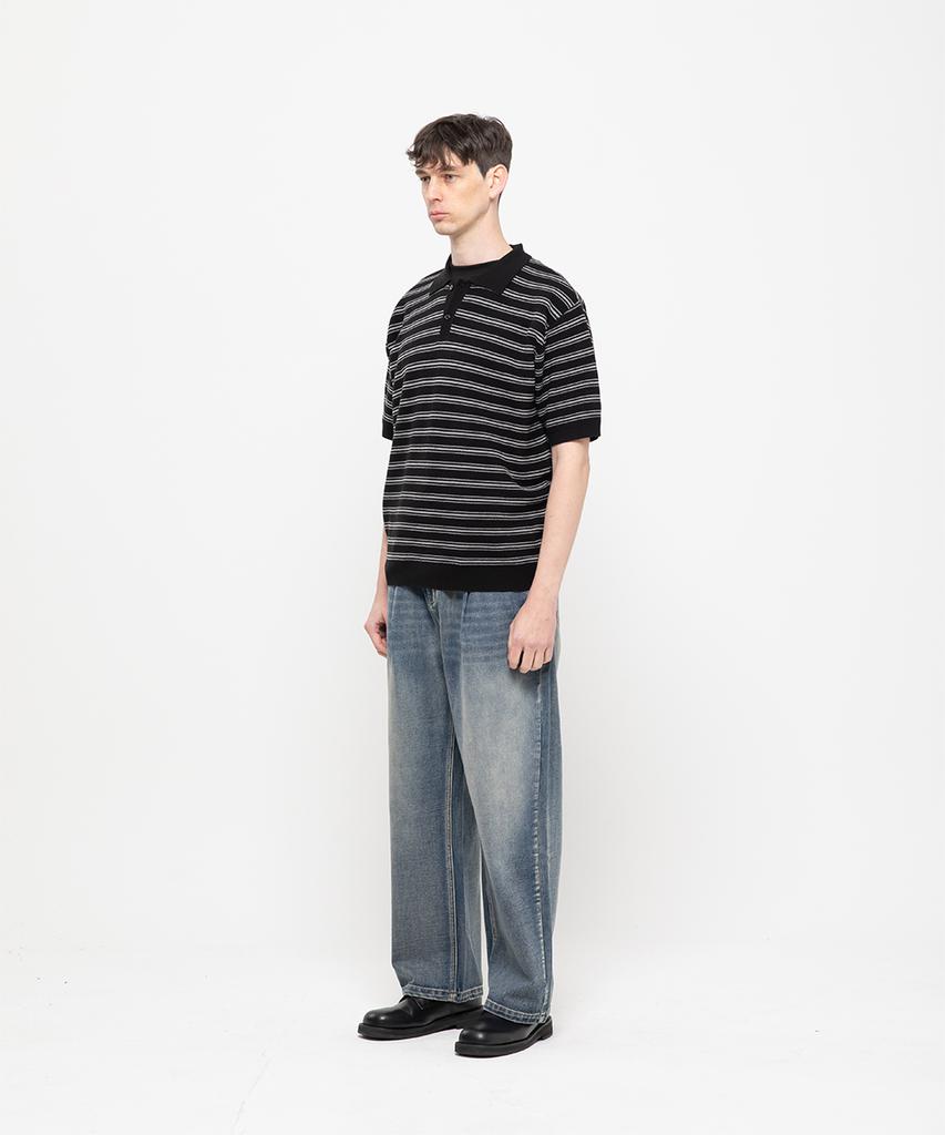 CHAMBROS Oversized Collared Short Sleeve Knit [Black]