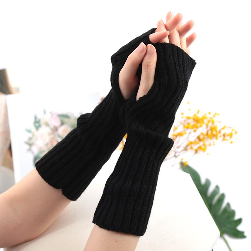 2020Long Fingerless Gloves Women Mitten Winter Arm Warmer Kawaii Knitted Sleeve Soft Girls Anime Clothes Punk Gothic Lolita Gloves