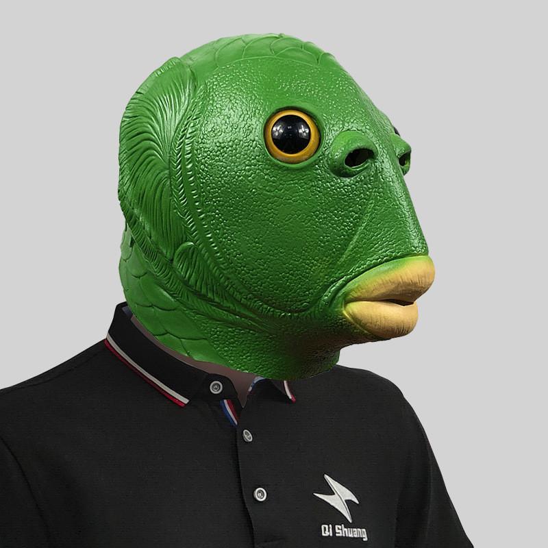 Очаровательная маска головы зеленого монстра-рыбы для веселых костюмированных вечеринок и празднования Хэллоуина
