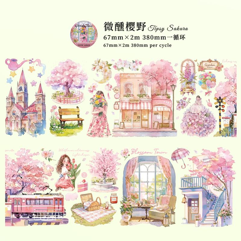 ПЭТ Лента Прекрасное Время Серии Садовый Пейзаж Рисунок Персонажа Ручной Аккаунт Пейзажная Лента DIY Поздравительная Открытка Украшение Чашки