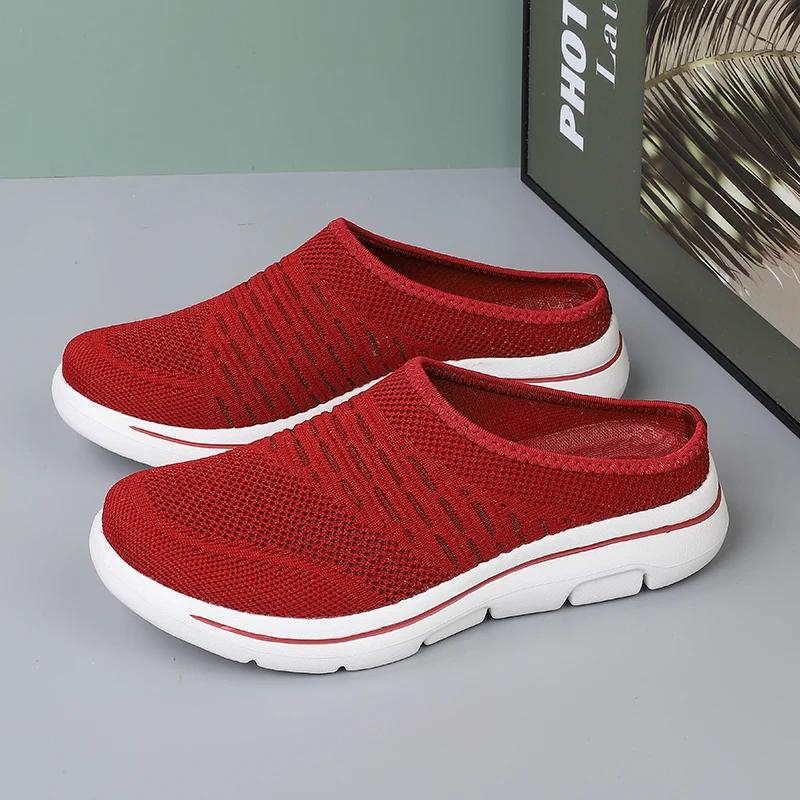 Модные мужские полушлепанцы летние дышащие сетчатые мужские туфли уличные повседневные прогулочные туфли большие плоские легкие сетчатые шлепанцы сандалии Hombre