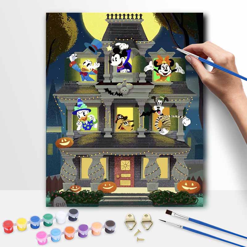 Disney digital oil painting art painting kit manual diy painting for home decorations Mickey Mouse Halloween pumpkin house set