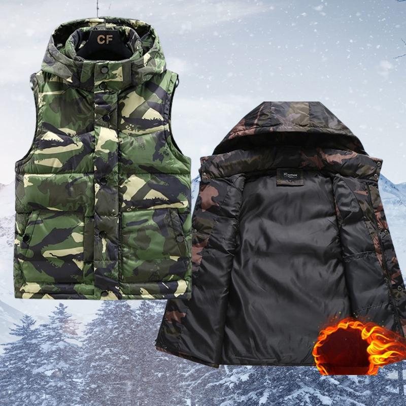Plus Size Men Sleeveless Jacket Winter New Casual Hooded Cotton Padded Sleeveless Vest Man Warm Camouflage Sports Waistcoats
