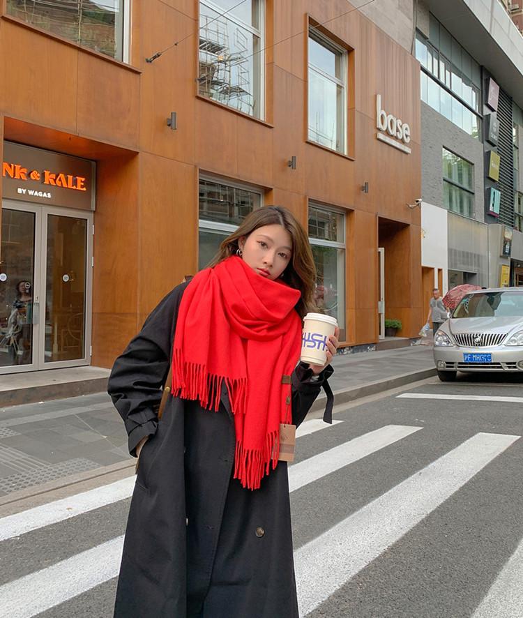 Кашемировый шерстяной шарф - Толстый, однотонный, унисекс, универсальный, в корейском стиле для осени/зимы.