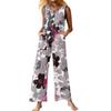 Women's Fashion Casual Button Sleeveless Jumpsuit Floral Flower Print Cotton Pocket Jumpsuit