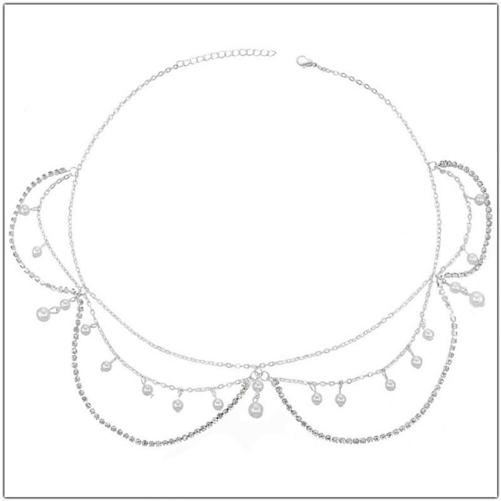 Full Rhinestone Head Chain Headpiece Pearls Tassel Crystal Meshes Headbands Hair Accessories