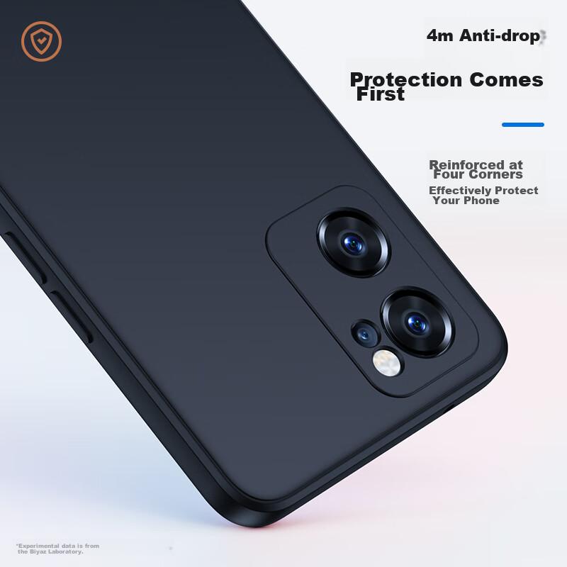 BIAZE Liquid Silicone Case for OPPO Reno7, Full Protection Shockproof Ultra-Thin Flocked Lining Heat Dissipation Liquid Frosted Soft JK110 Black