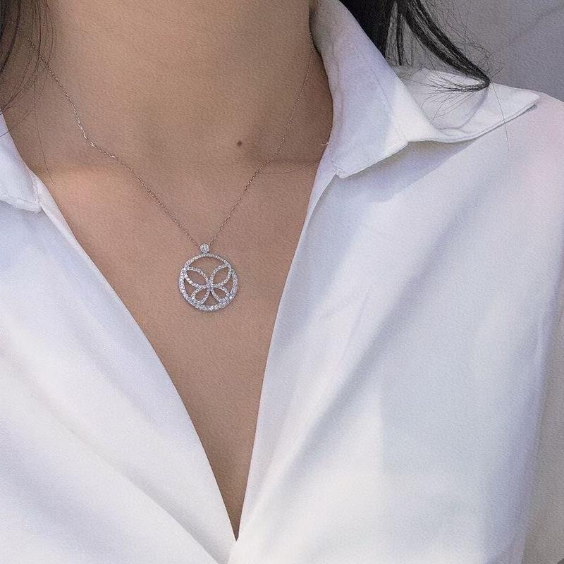 925 Exquisite New Zircon Micro Inlaid Sun Flower Clover Round Pendant Necklace Ladies Party Birthday Gift