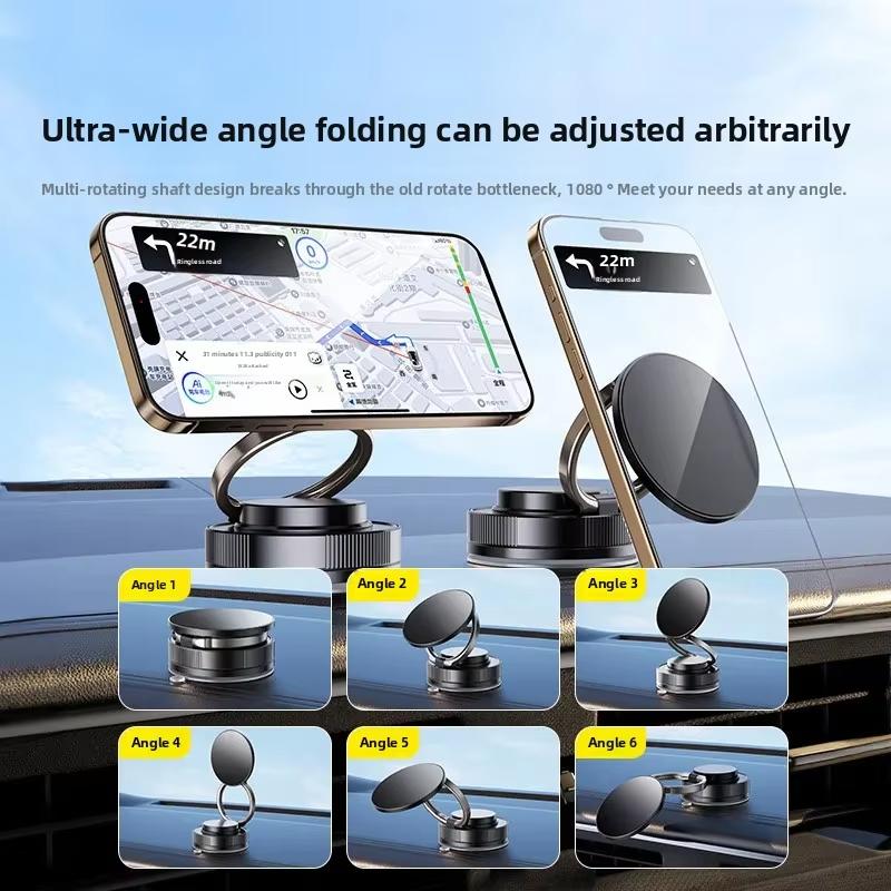 Metal Vacuum Magnetic Car Phone Holder Foldable Design 360° Adjustable Vacuum Mount for Car/Desk/Bathroom/Universal Use