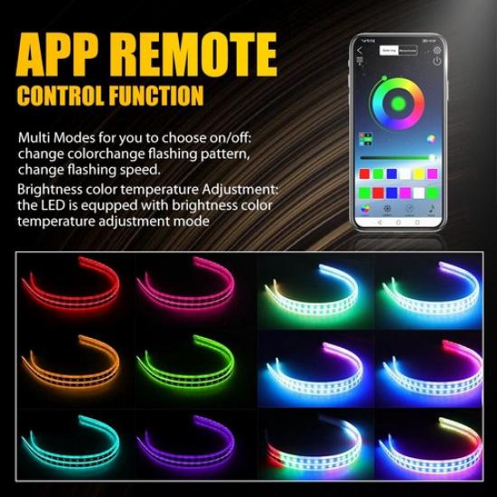 2PCS RGB Flexible 60cm Auto Car LED DRL Tube Strip Headlight Light APP Control