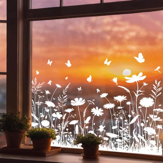 Window Decals Spring Garden Design Double-Sided Visibility Electrostatic Adsorption Glass Sticker Home Shop Window Decoration