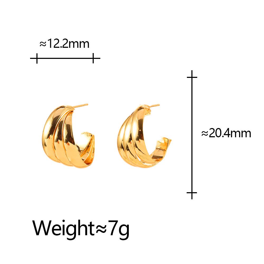 Retro Luxury Multi-Layer C-Shaped Earrings: Versatile, Bright, Hollow Design for Women