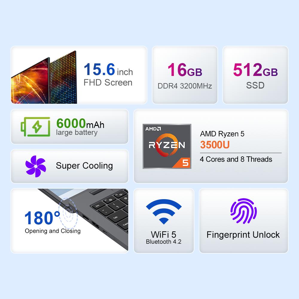 Ноутбук Ninkear A15 Air 15.6'' 16 ГБ ОЗУ + 512 ГБ SSD AMD Ryzen 5 3500U 1920x1080 Частота обновления 60 Гц