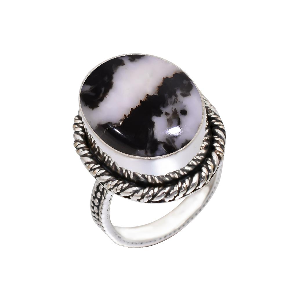 Белая бирюза буффало - Невадский драгоценный камень Кольцо из стерлингового серебра 925 пробы V7801, Черно-белое кольцо, Овальное кольцо, Подарок на День святого Валентина, Подарок для нее, День рождения Г
