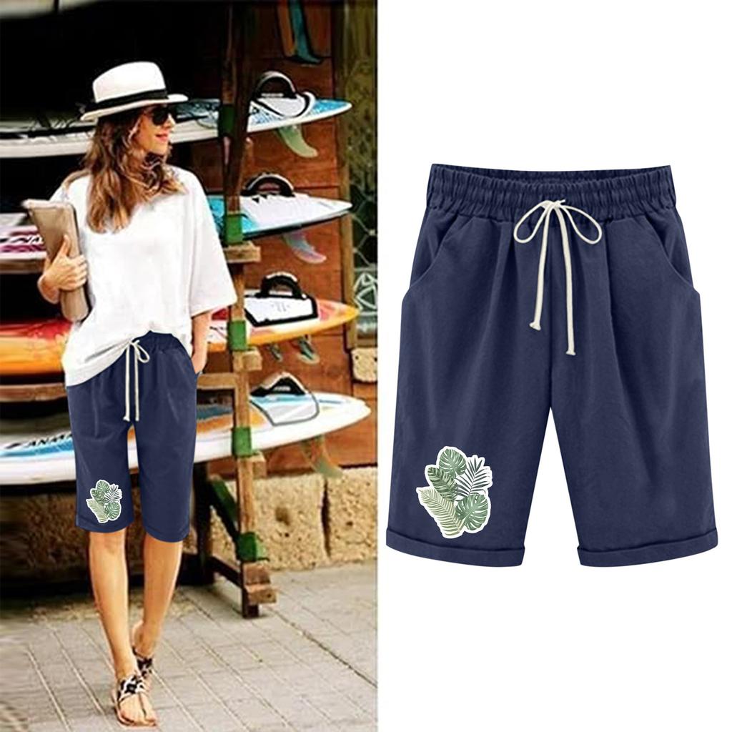 Шорты больших размеров для женщин, эластичные пышные хлопковые льняные шорты-бермуды с эластичной резинкой на талии, повседневная пляжная одежда