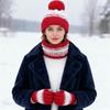 3Pcs/Set Winter Hat Scarf Gloves Set Plush Ball Decor Hat Thickened Plush Lining Neck Gaiter Touch Screen Gloves Set