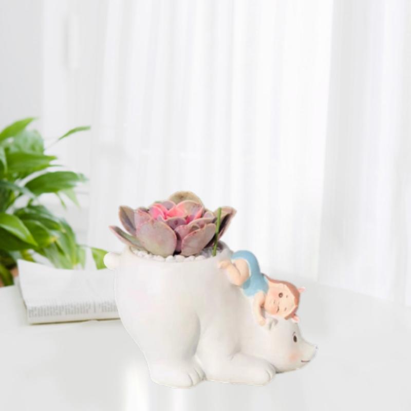 Cute Bear Flower Silicone Mold Concrete Resin Plaster Vase Mould Holder Cement Planter Tools Table Ornament
