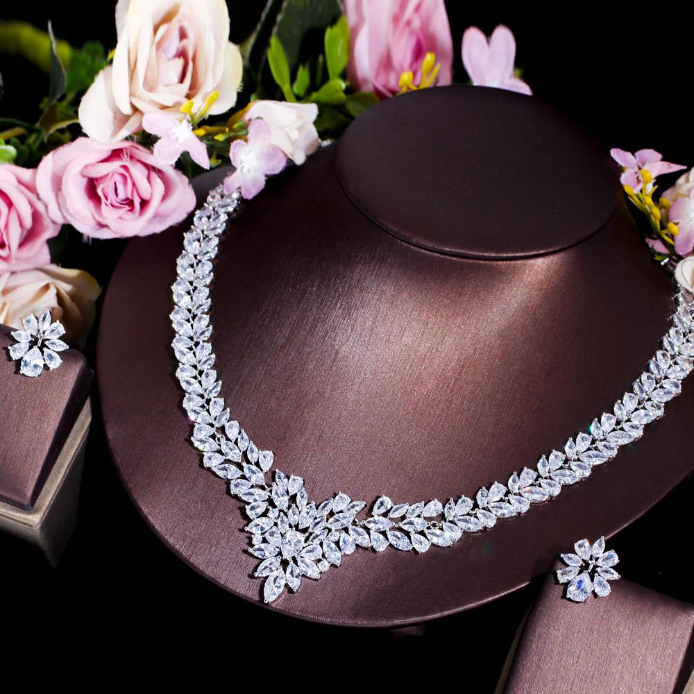 CMM сверкающий кубический цирконий, большой свадебный комплект серег и ожерелья для женщин, роскошные свадебные украшения, аксессуары