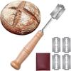 Premium Stainless Steel Bread Lame with 5 Replacement Blades Curved Baguette Bread Cutter with Wooden Handle JT172