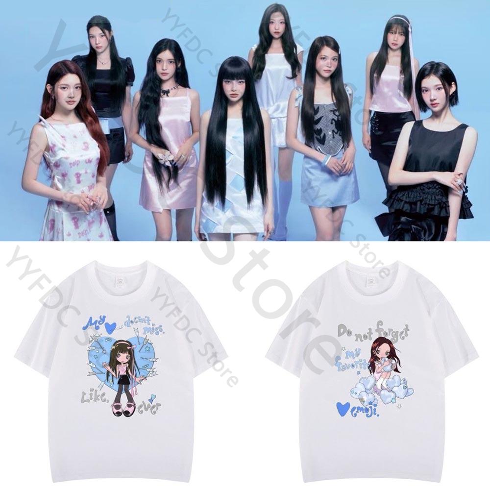 Hearts2Hearts T Shirt Kpop Fashion H2H Cartoon Print Tshirt Women Unisex Summer High Quality Cotton Short Sleeve Tee Tops For Fans