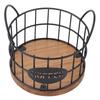 Coffee Pod Basket Round Iron Wire Storage Basket Large Capacity Coffee Capsule Holder with Wooden Ba