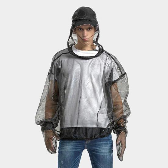 Одежда от комаров с перчатками Дизайн из ультратонкой сетки С капюшоном Длинный рукав Прозрачные топы