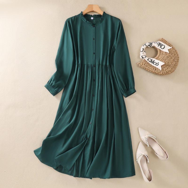 Осеннее художественное свободное сращивание однотонное платье с длинным рукавом для женщин