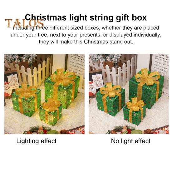 3 шт. Рождественские светящиеся подарочные коробки с функцией памяти, портативные светящиеся подарочные коробки на батарейках, рождественские украшения