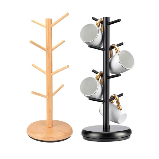 Cup Holders Tree Wooden Rotating Cup Stand with 8 Hooks Coffee Mug