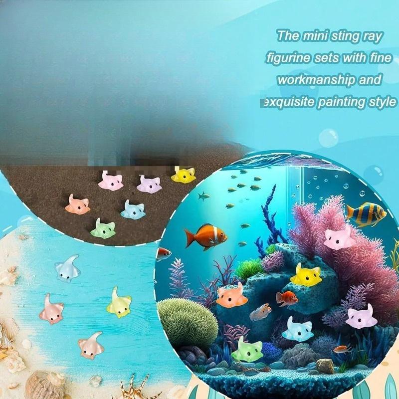 20PCS Miniature Sting Ray Figurines Mini Duck Sculpture Realistic Resin Sting Ray Cake Topper Mini Sting Ray Sea Animal Figurine