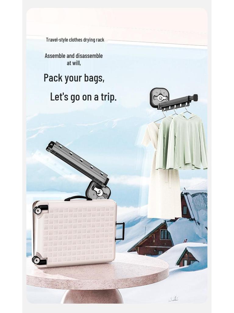 Punch-Free Suction Cup Folding Clothes Drying Rack with Retractable Rod – Invisible and Compact for Bathroom and Window Use