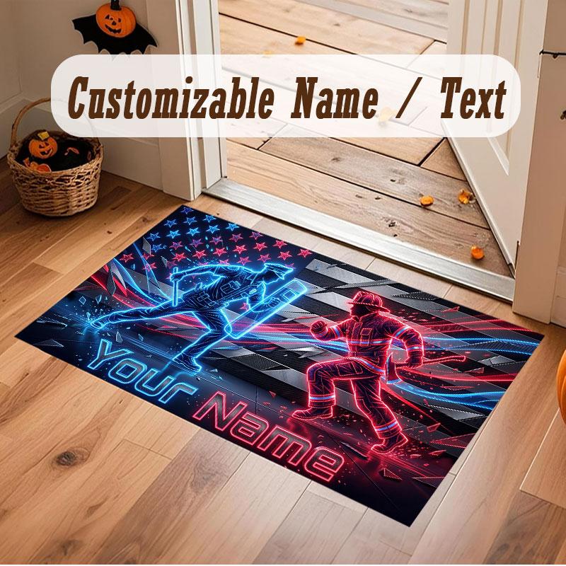 American Patriotic Theme Crystal Velvet Floor Rug Personalized Custom Name Text Warm Carpet Home Decoration