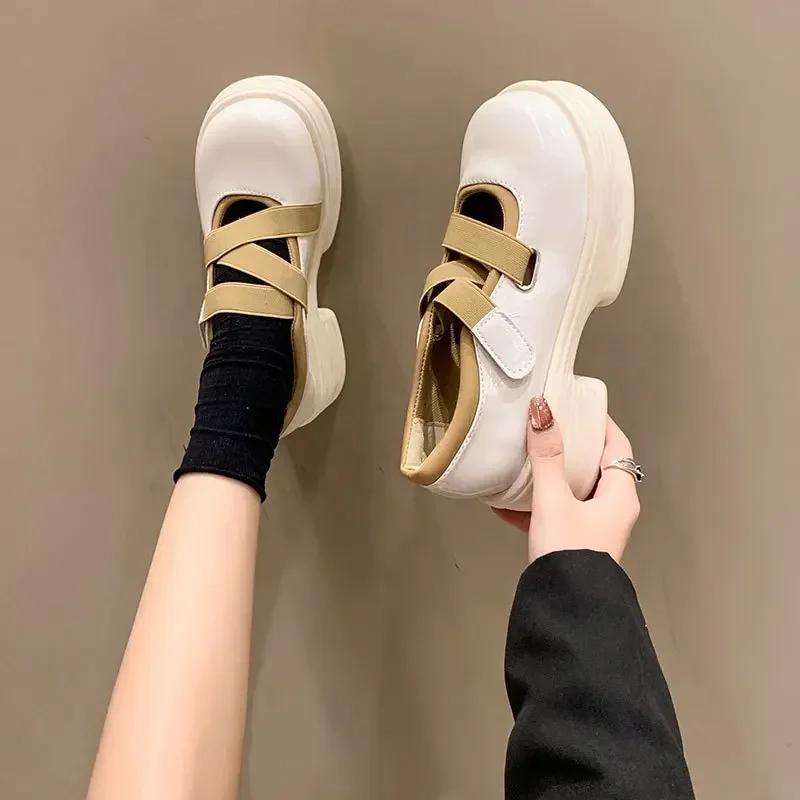 Модные французские женские туфли Мэри Джейн, осенние кожаные туфли, повседневные нескользящие белые туфли на высоком каблуке с толстой подошвой, женские туфли на каблуках Zapatos Mujer