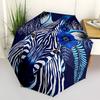 1pc Blue Zebra Floral Automatic Open/Close Umbrella 8-Rib Strong Frame, Portable Travel Umbrella for Women & Men, Birthday Gift Parties 014
