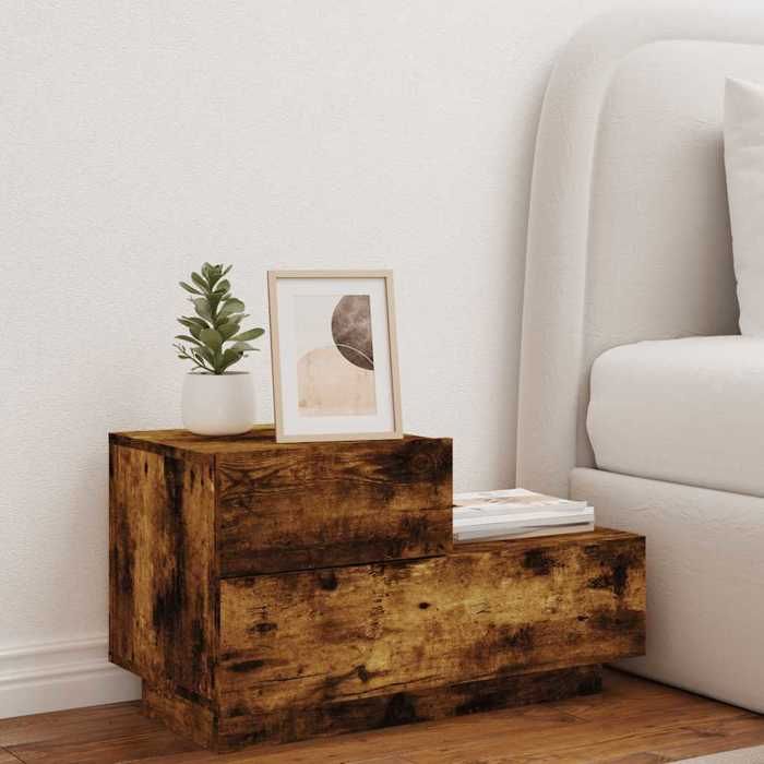 Table de chevet - Maison Exclusive - Chêne fumé - LED RVB - 70 x 36 x 40,5 cm