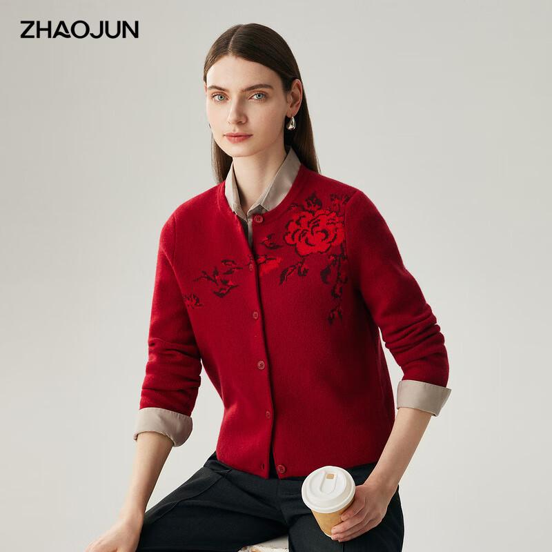 Zhaojun Women's Round Neck 100% Cashmere Thickened Cardigan Sweater