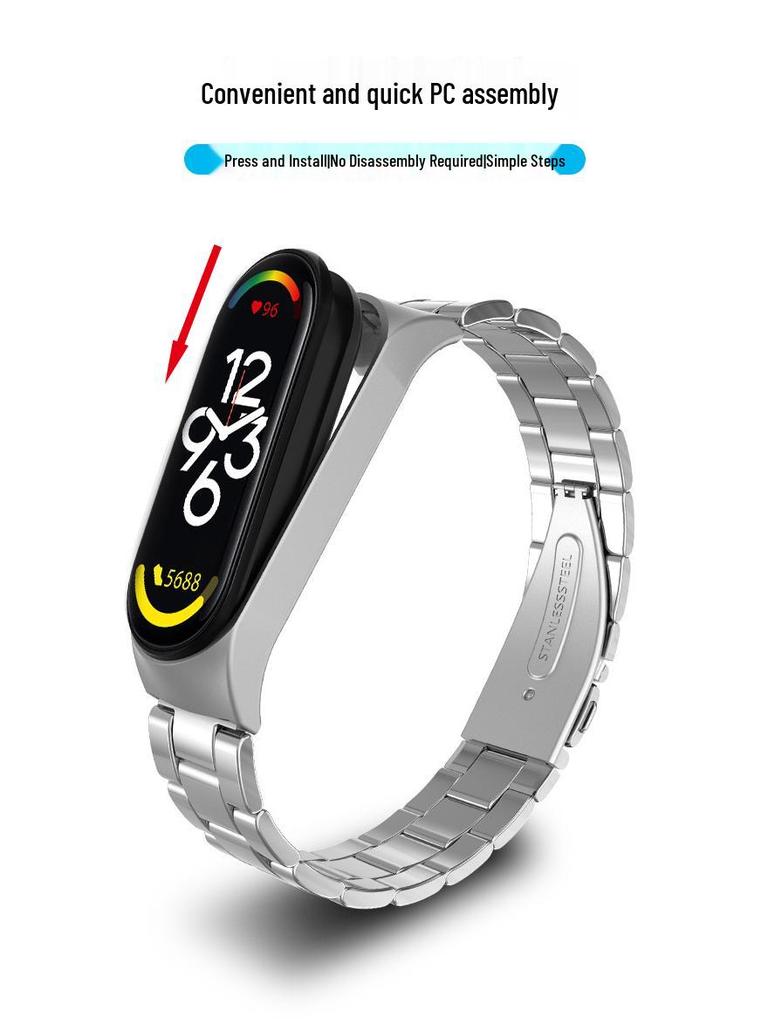 Совместимый с Xiaomi Band 7 браслет из нержавеющей стали с тремя рядами звеньев
