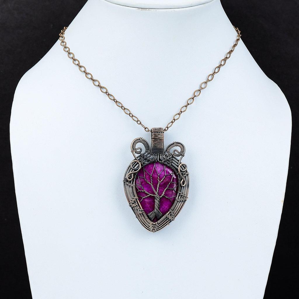 Древо жизни красный рубин драгоценный камень чистая медная проволока обернутая подвеска ручной работы ювелирные изделия для подарка