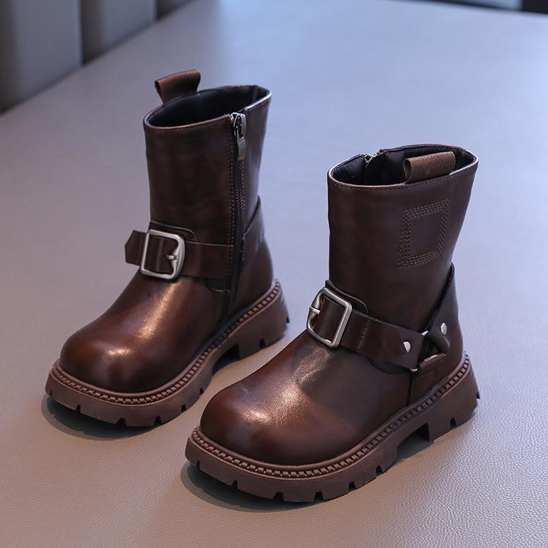 Ботинки зимние для девочки в британском стиле, простые классические, детские модные ботинки, черные, коричневые, универсальные детские хлопковые ботинки, с круглым носком, на молнии