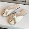 Women Flats Shoes Beaded Slippers New Trend Spring Bow Sandals Casual Ladies Slingback Flip Flops Square Toe Slides Femme