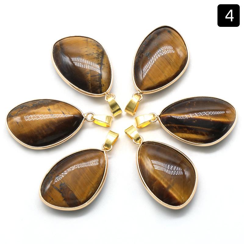 Nature Crystal Quartz Stone Charm Pendant Irregular Rose Quartz Obsidian Gold Bezel Bound Pendants for Pendant Necklace Gift